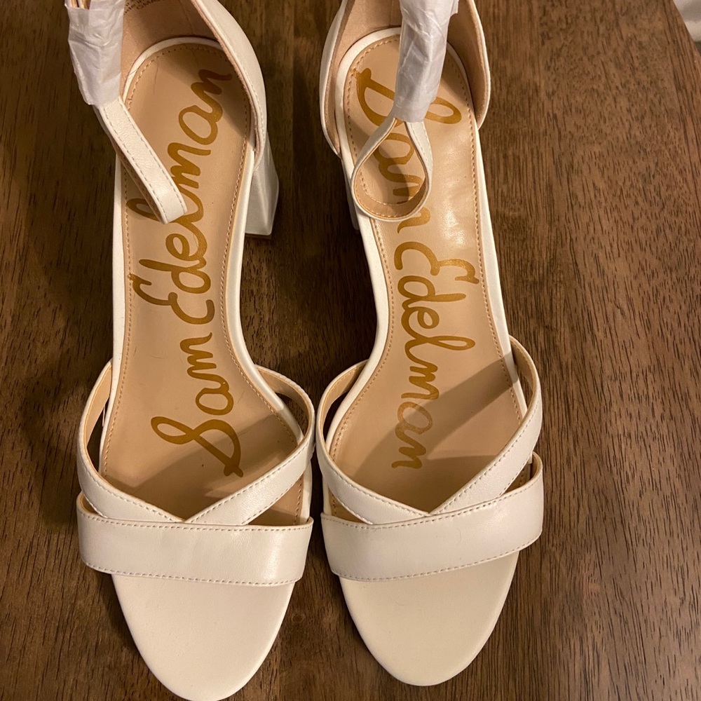 White Leather Ankle Strap Heels
